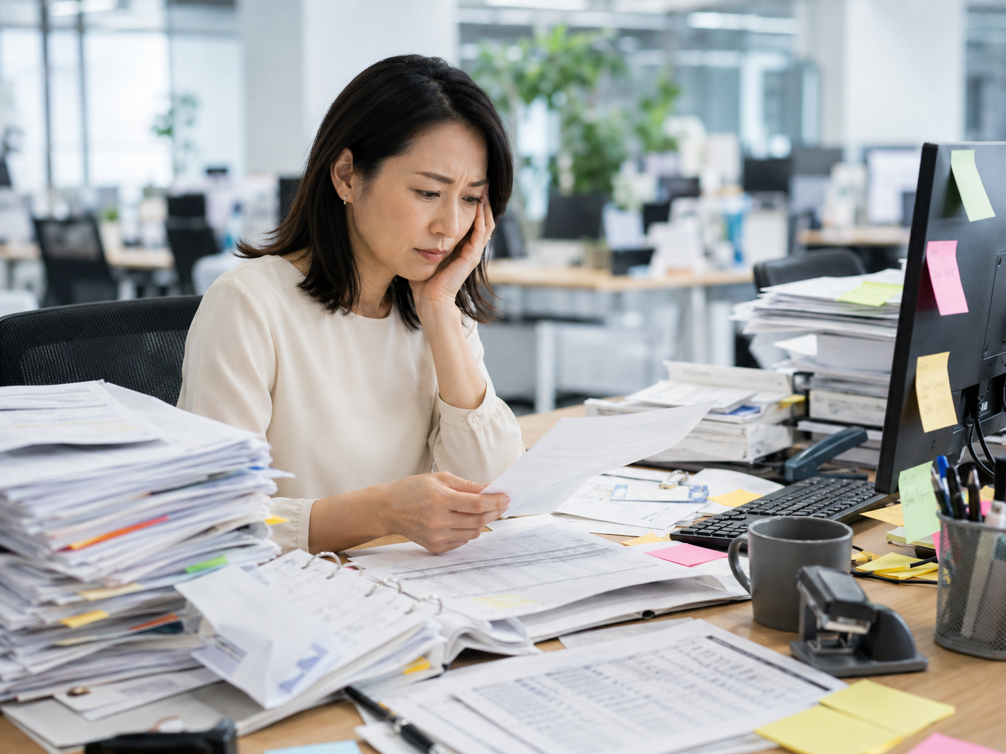 AI導入前：書類の山に埋もれる業務